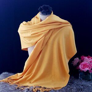 Vintage Golden Yellow Cashmere Pashmina Wrap Evening Shawl Christmas Gift